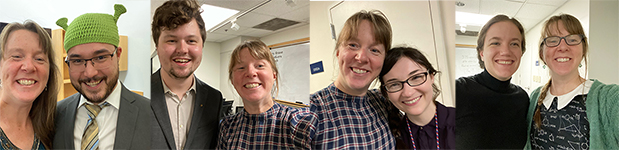 Christopher Sharp, Nathan Spear, Danielle Penk and Madeleine Fort each after defending their PhDs with Janet Macdonald